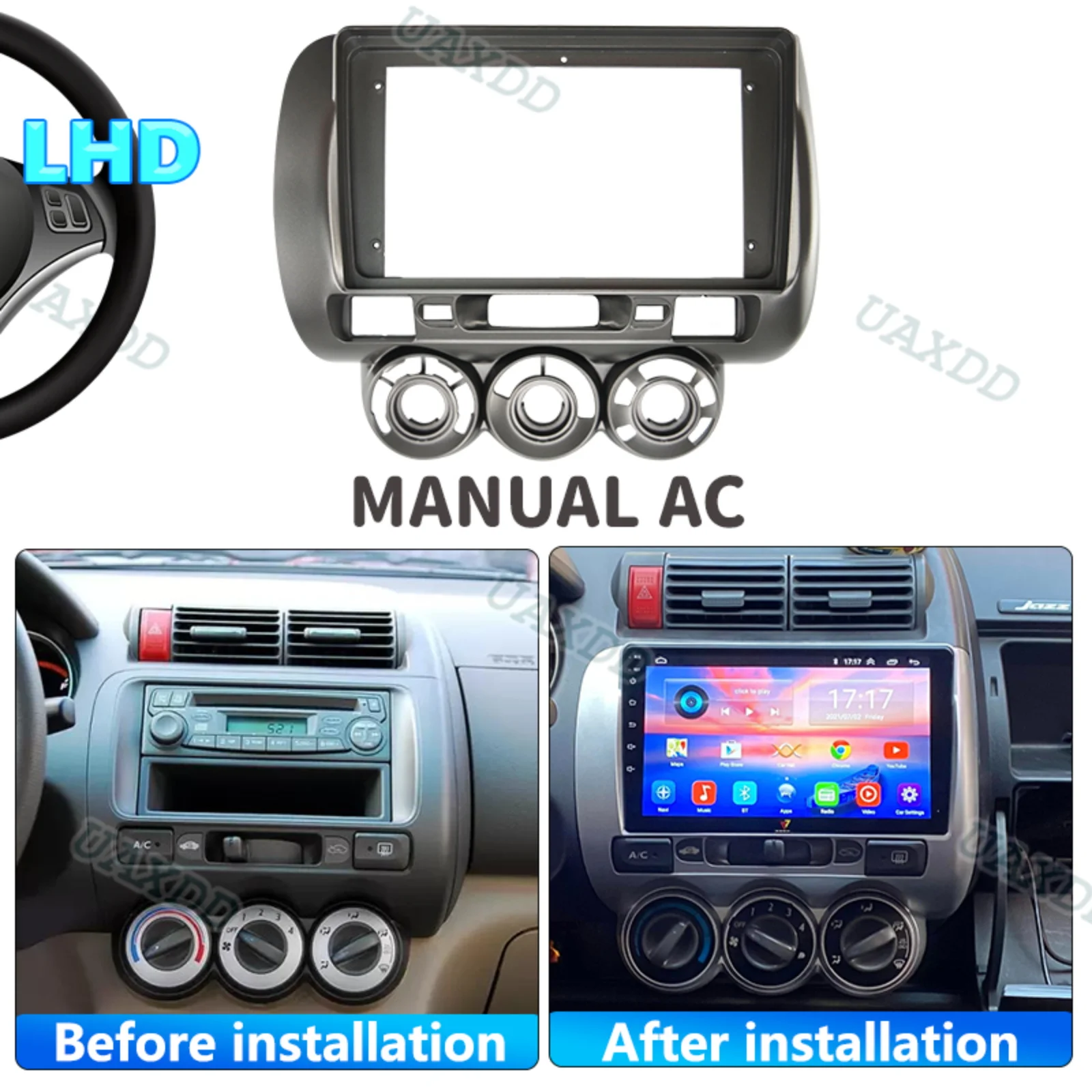 Dla 2002-2007 Honda fit city jazz 9-calowe radio android stereo panel ramowy fascia deska rozdzielcza audio odtwarzacz multimedialny wiązka kabli — zdjęcie 3