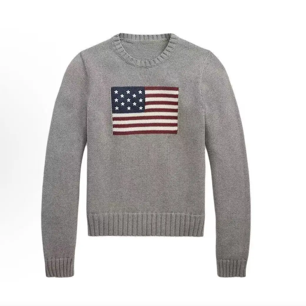 

Y2K Retro round neck loose fit Men Knitwear US Flag Harajuku Thick Sweater Streetwear Costume Women Sweaters Tops New