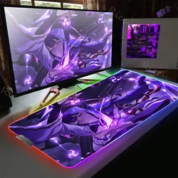 Genshin Impact table pc gamer Baal Raiden Shogun rgb mouse pad table mat game Purple led mousepad rubber desk pad