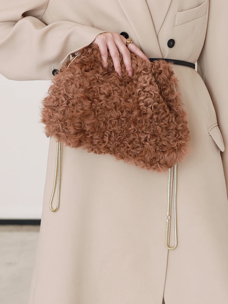 Autumn and Winter New Lamb Fur Grass Blessed Bag Bag High Grade Wool Women's Bag Chain Handheld One Shoulder Handheld Wool Bag T