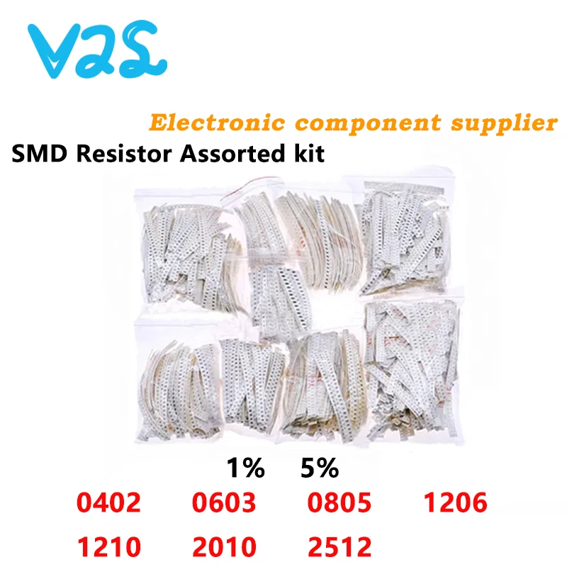 

(50-4000pcs) 100% New 0402 0603 0805 1206 1210 2010 2512 SMD Resistor Assorted Kit 1K 1R 0R-910R 1K-910K 1M-10M esistance 1% 5%