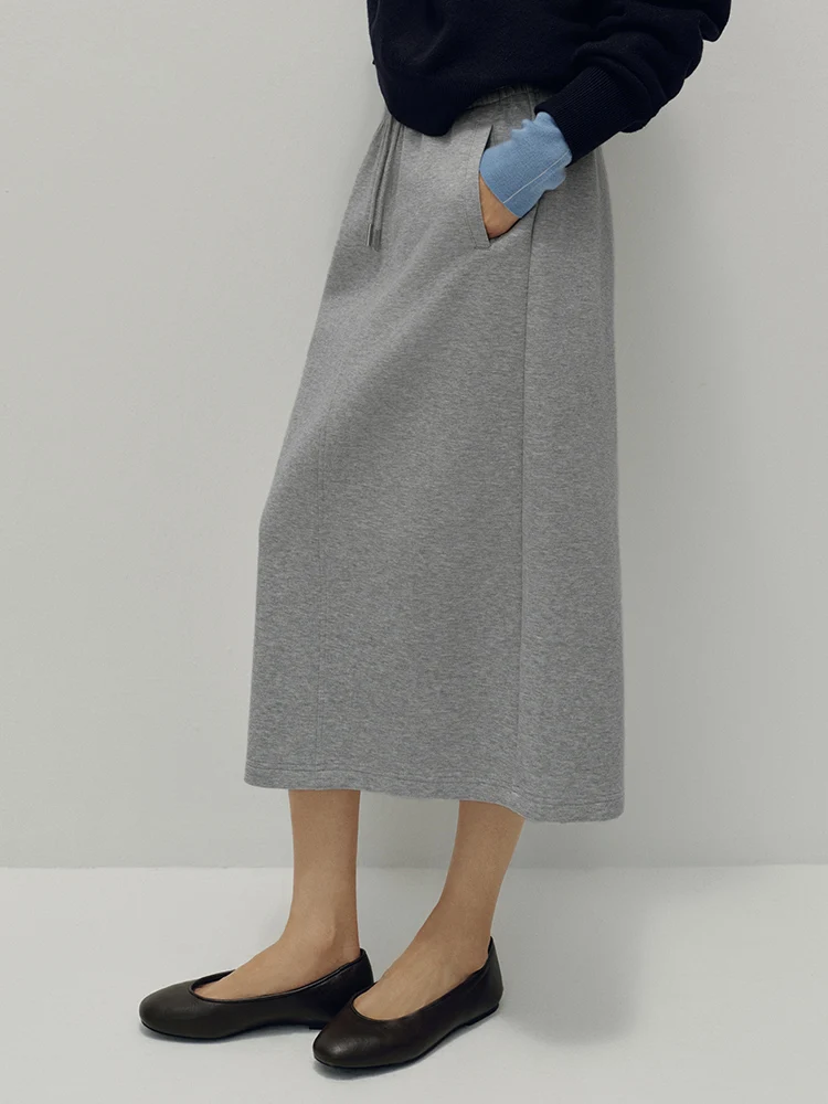 Semir Women Skirt Knit Long Straight Elastic Waist Sport Style Retro Casual Bottoms Autumn Midi Skirt Daily Wear 2026