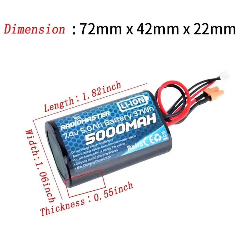 2S 7.4V 5000mah 37wh Li-Ion Battery RadioMaster  TX16S TRemote Control Transmitter JST-XH and XT30 Plug Large Endurance