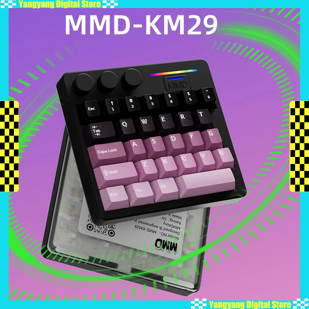 

MMD KM29 Механическая клавиатура из алюминиевого сплава, беспроводная трехрежимная конструкция с тремя ручками, изготовленная на заказ мини-клавиатура QMK/VIA, аксессуар для ПК