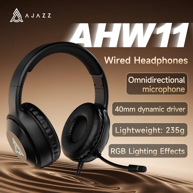 Ajazz AHW11 Bedrade Gaming Oortelefoons Plug and Play Hoge Prestatie Core Head-on Microfoon Computer Oortelefoons RGB