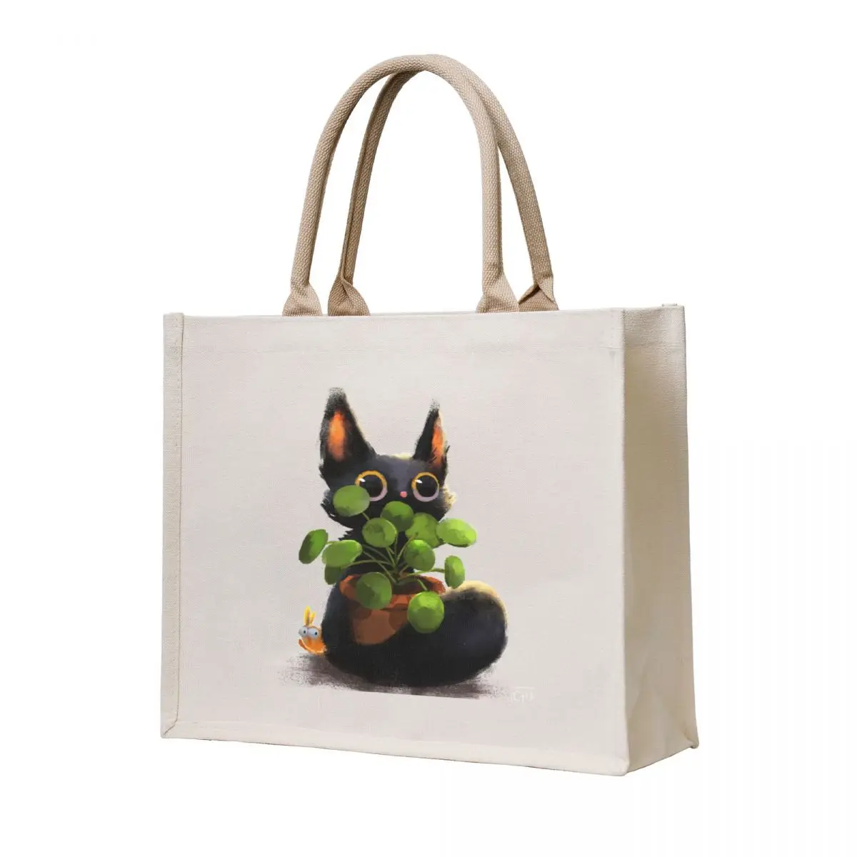 

kitten and plant Tote Bag Canvas stote bag hand bag ladies canvas tote bags