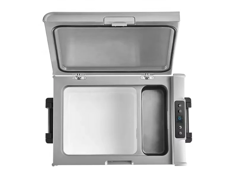 2022 PG45 12 فولت ثلاجة سيارة محمولة بالطاقة الشمسية 45L منطقة مزدوجة أغطيةين بطارية ثلاجة فريزر مع بطارية قابلة للفصل