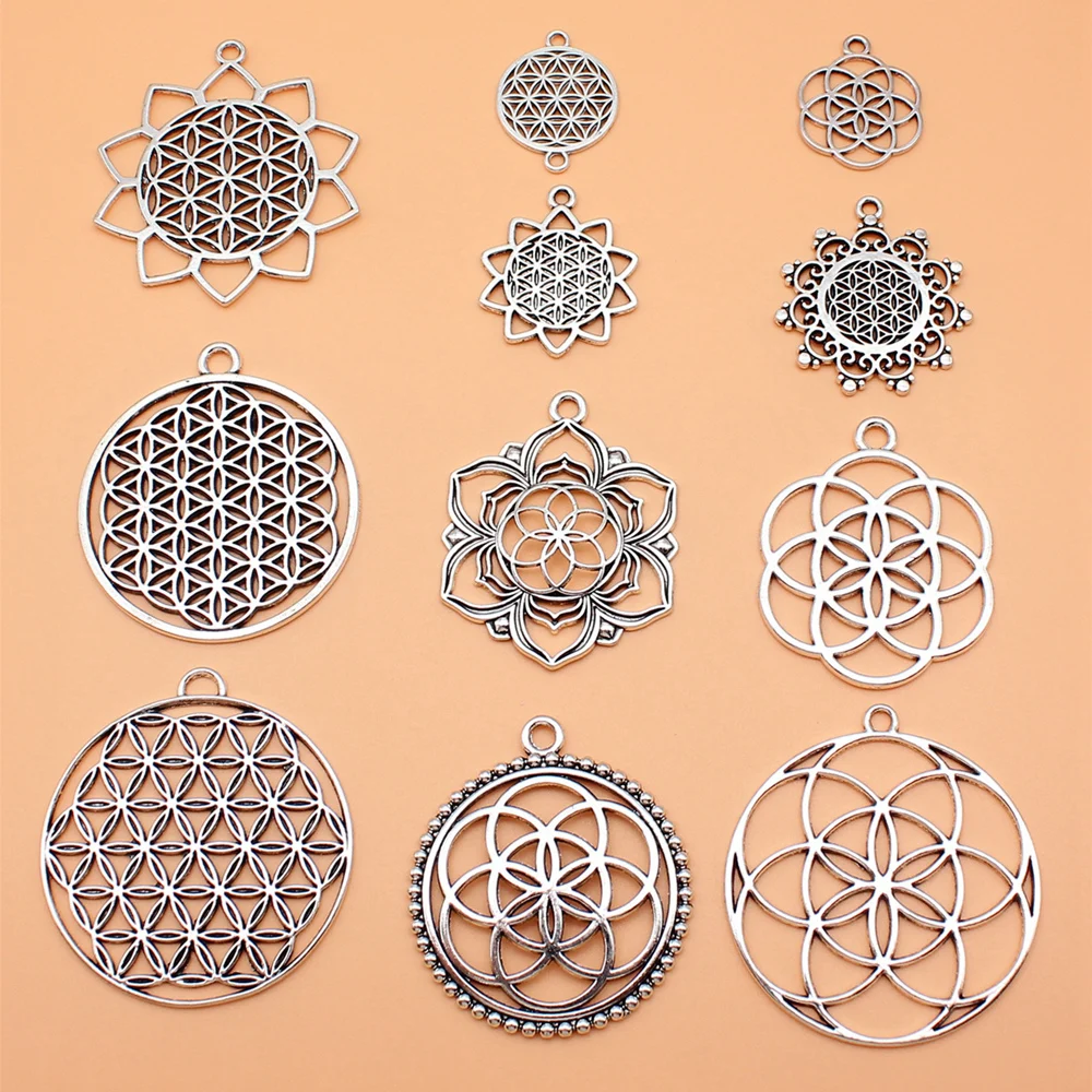 11pcs/set Flower Of Life Charms For Jewelry Making Pendant Diy Crafts Accessories L10180