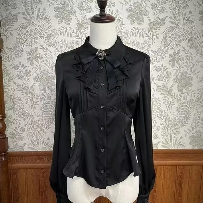 Japanese Vintage Lolita Shirts Women Y2k Ruffles Gigot Sleeve Slim Blouses Female Elegant Princess Shirts Tops Camisas De Mujer