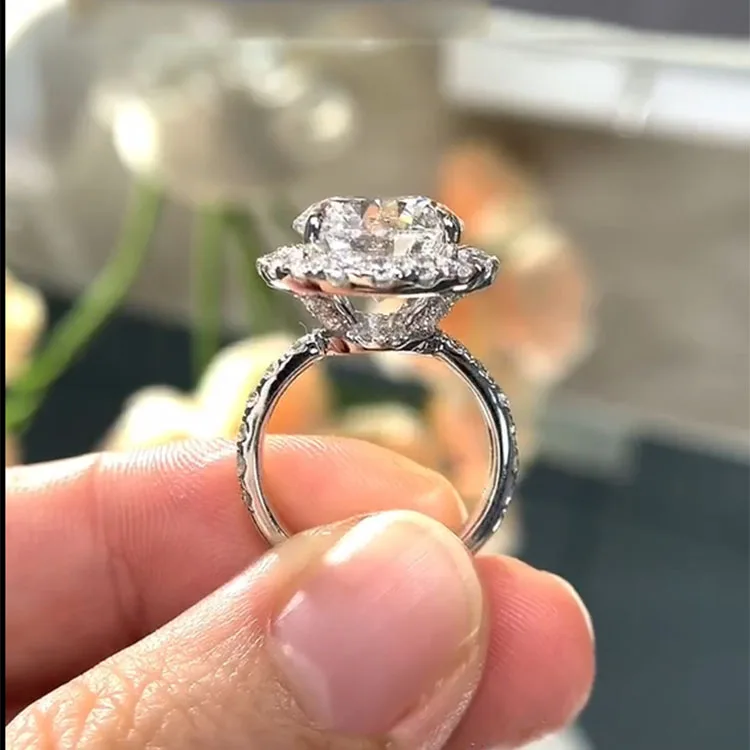 

Luxury Popular Au75018K White Gold Ring IGI Lab Growing Diamond Ring Round D Color 1 2 3Ct wedding ringFactory sell ﻿