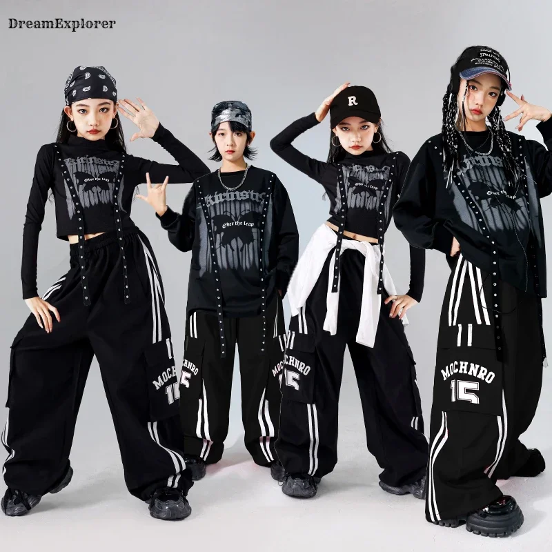 Boys K-pop Cool Sweatshirt Street Dance Cargo Pants Girls Hip Hop Crop Top Clothes Sets Kids Jazz Costumes Children Streetwear