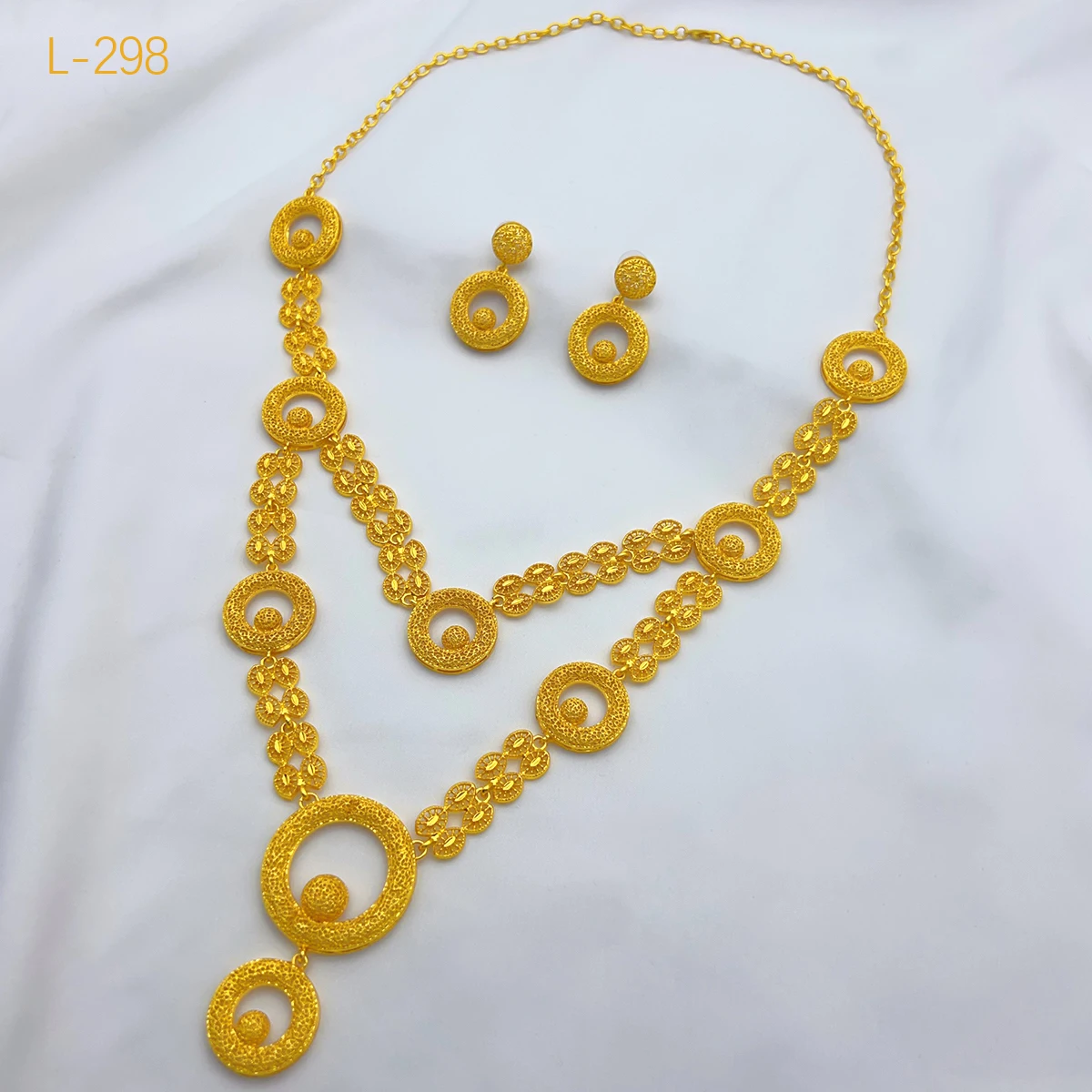 Dubai 24K Gold Color Jewelry Sets Wedding African Long Necklace Earrings For Women Nigerian Indian Bridal 2PCS Set Party Gifts