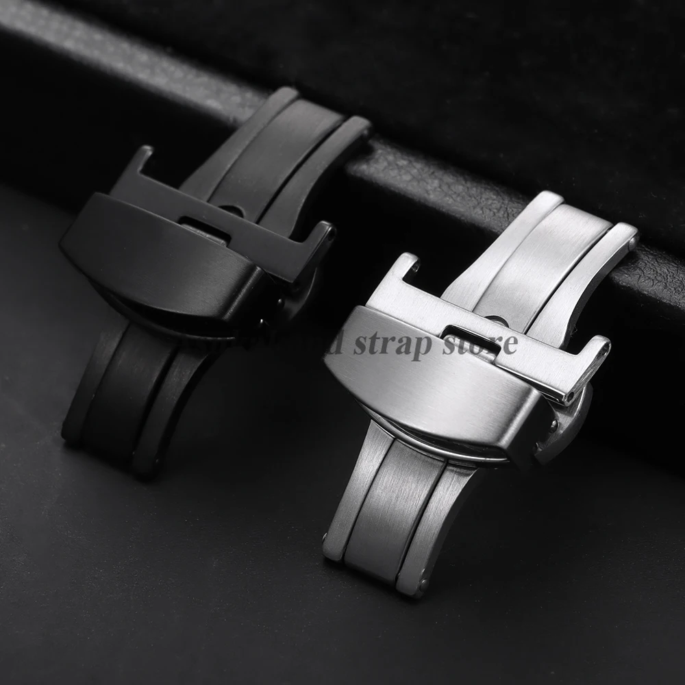 12mm 14mm 16mm 20mm 22mm fivela borboleta automática de aço inoxidável fecho fosco couro pulseira de silicone acessórios de botão
