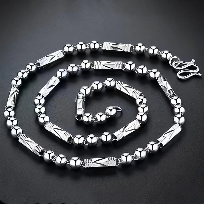 999 Sterling Silver Men's Thick Hexagonal Chain Necklace, Fashion Domineering Fine Silver Jewelry Gift for Boyfriend