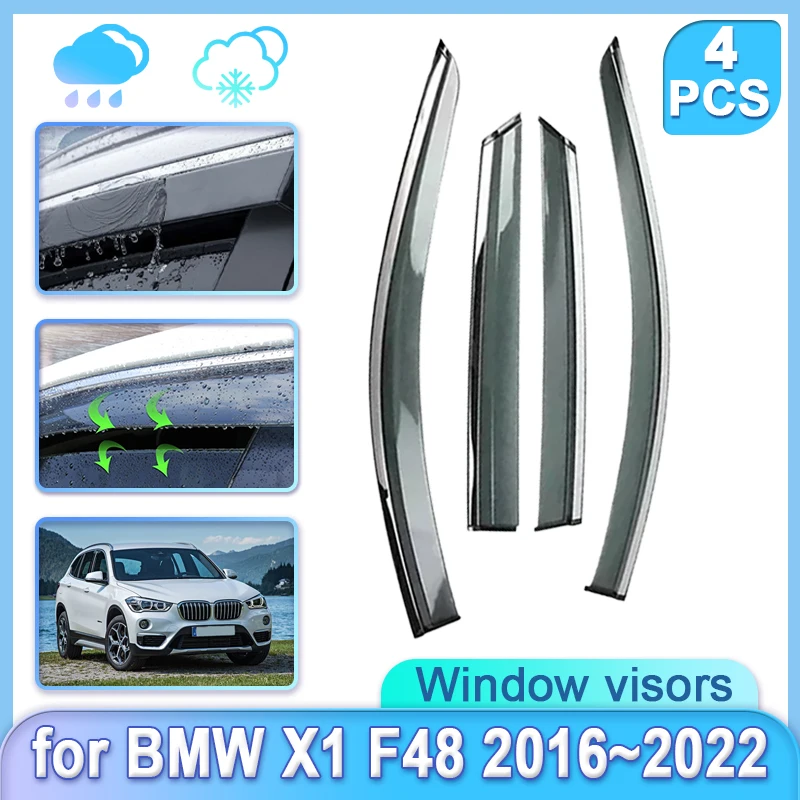 Window Visors For BMW X1 F48 2016~2022 2017 2018 2019 2020 2021 Weathershield Door Visor Wind Moulding Rain Sun Car Accessories