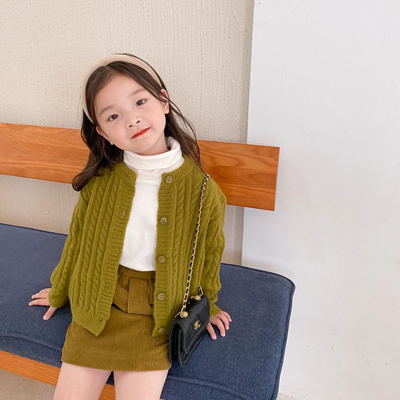 Girl Coat Soft Sheep Wool Cable-Knit Sweater Open New Shirt Western Style Comfortable Simple