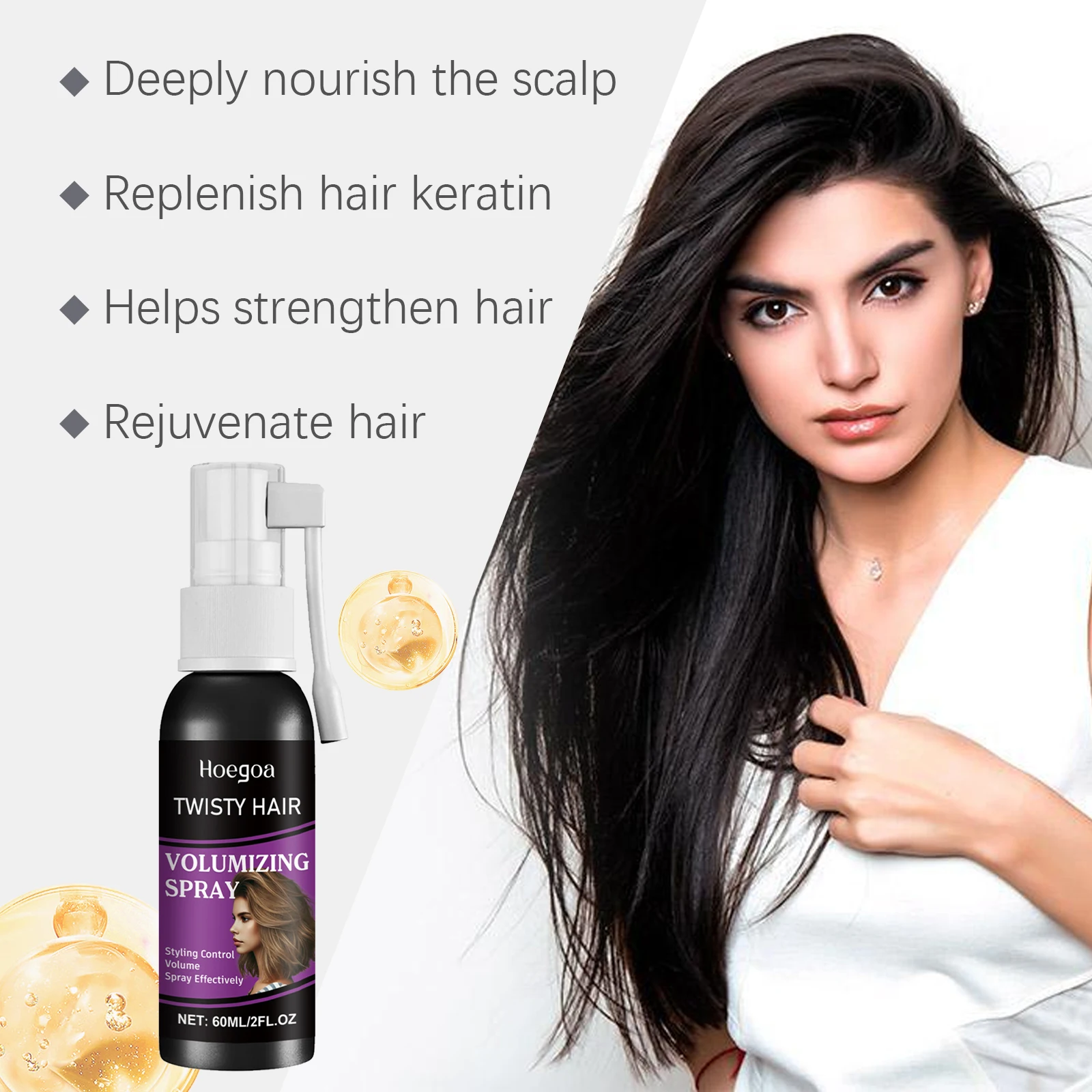 

Fluffy Volumizing Hair Spray Quick-Drying Non-greasy Wash Free Increase Volume Lazy People Hairdressing Hair Shaping Spray 60ml