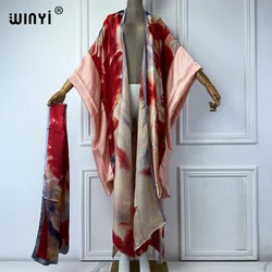 WINYI Summer Beach Wear Cover Up Lady Boho Cardigan luxury beachwear Silky and skin-friendly sexy Holiday Kimono maxi dress