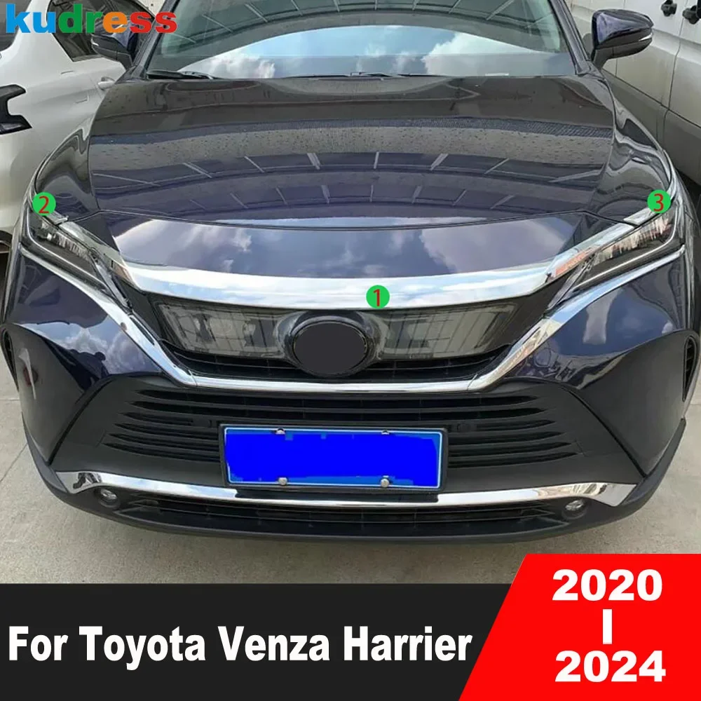 

Передняя крышка капота двигателя отделка для Toyota Venza Harrier 2020-2023 2024, хромированная верхняя решетка решетки автомобиля, молдинговая лента, аксессуары