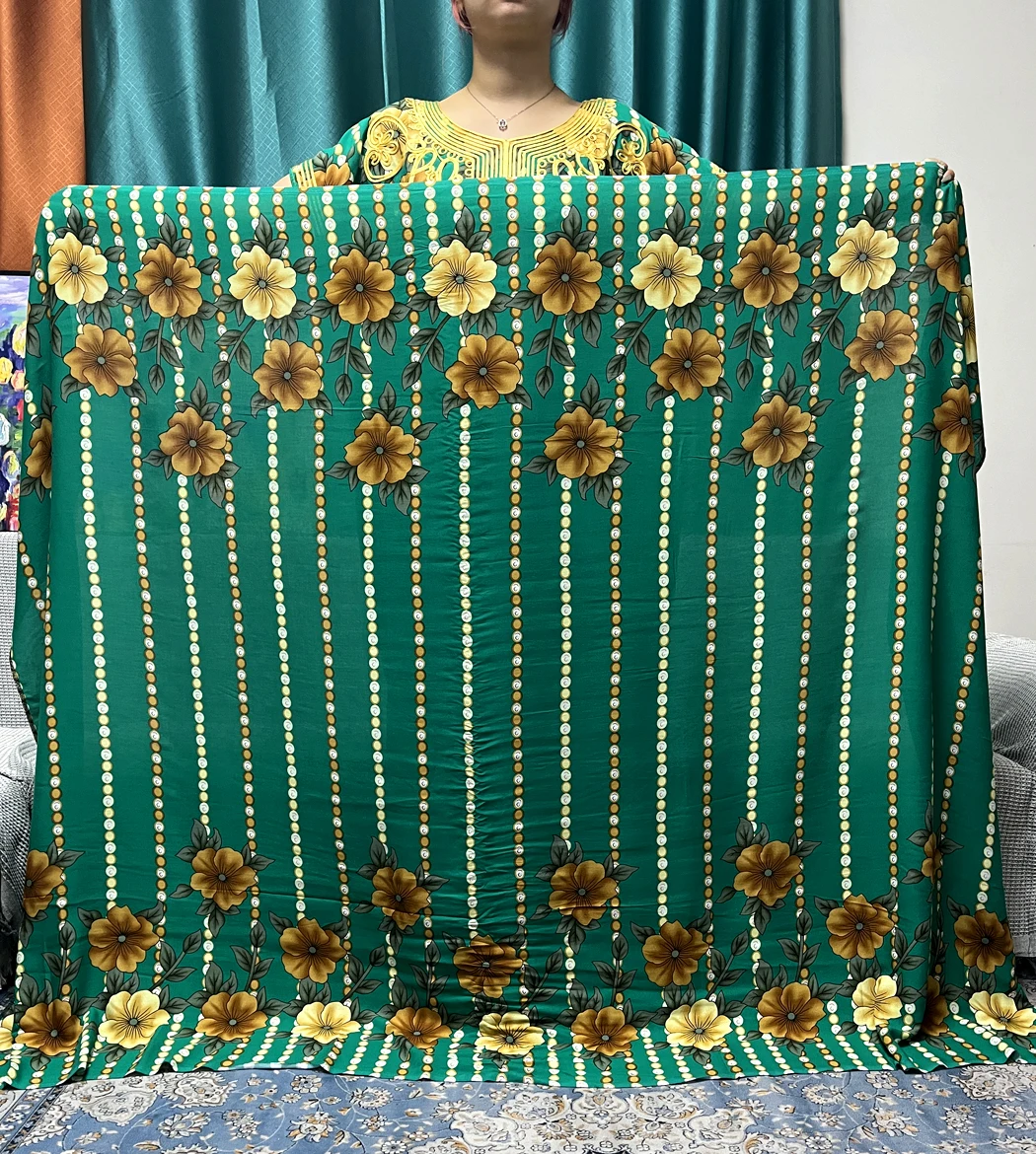 Abayas para mulheres, muçulmanas, apliques florais impressos, roupões soltos de algodão, vestidos africanos e nigerianos com lenço grande, 200x145cm, 2023