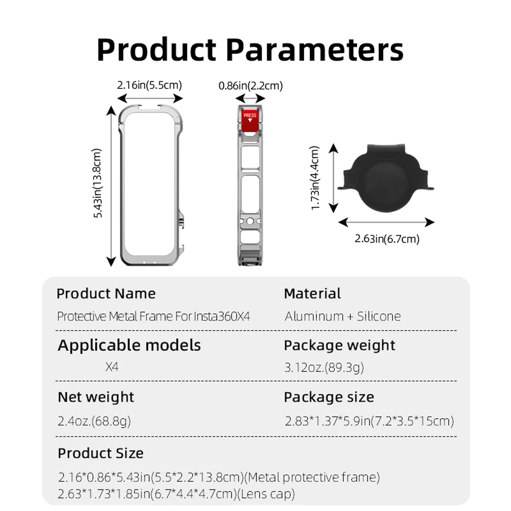 

For Insta360 X4 Metal Bezel Support Horizontal Shooting With Lens Cap Accessories