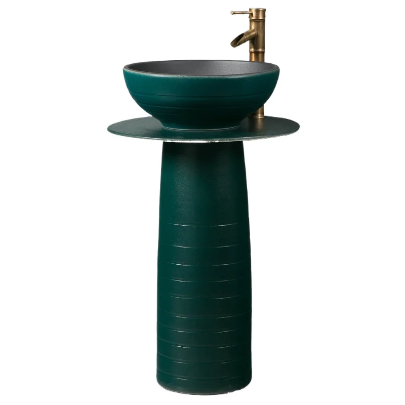 

Modern simple column basin matte green ceramic washbasin outdoor washbasin
