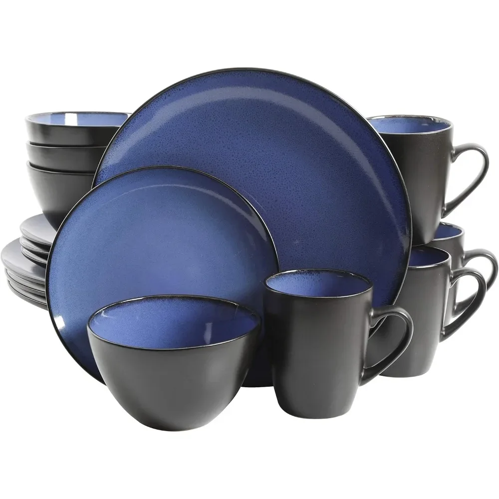 

Round Reactive Glaze Stoneware Dinnerware Set, Service for 4 (16pc), Soho Round Design