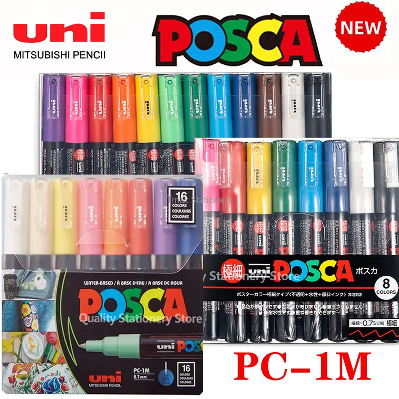 New Uni Posca Markers Pen Set PC-1M Waterproof Opaque Paint Pens Super Fine Nib 0.7mm Manga Graffiti Pen Art Supplies Stationery