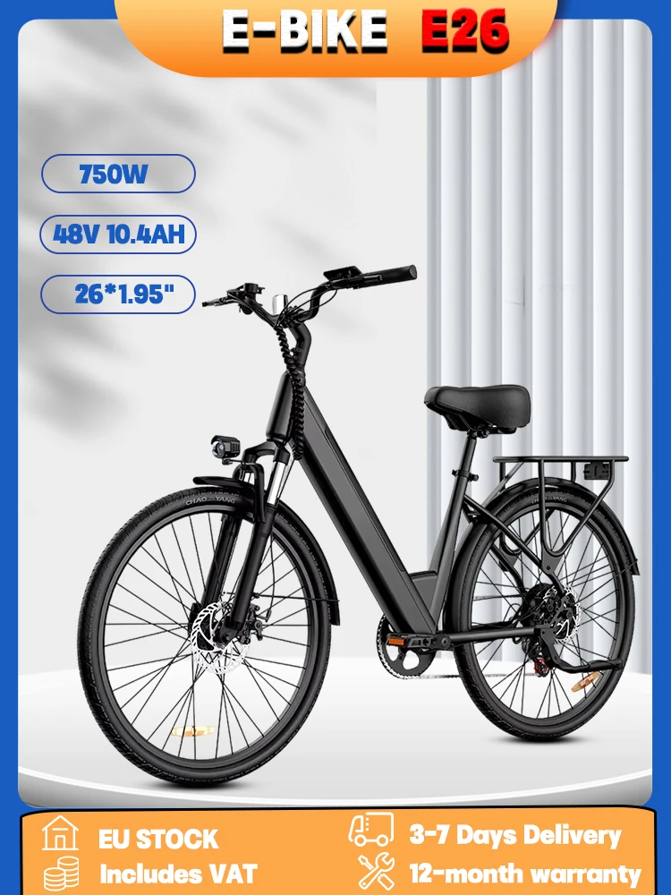 URLIFE E26 Volwassen Elektrische Fiets 750W Piekmotor 48V 10.4Ah Lithium Batterij Elektrische Fiets 26*1.95" Banden Elektrische Fiets voor woon-werkverkeer - afbeelding 2