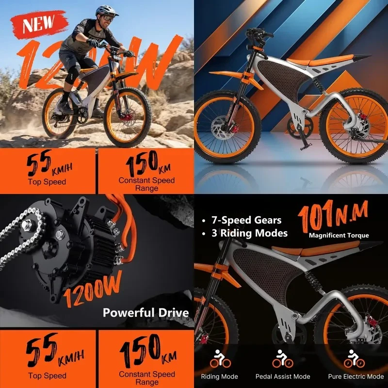 

2026 Newest Off-Road Power-Assisted Dirt EBike 48V 1200W 60km/h Adult Fast All Terrain Mountain