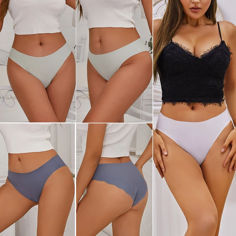 FINETOO 3PCS/Set M-XL Seamless Ice Silk Women Panties Sexy Pantys 7 Solid Colors Breathable Pantys Underwear For Girls Lingerie