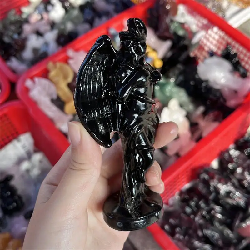 Natural Black Obsidian Witch Succuba Lilith Statue Carving Statue Quartz Healing Energy Gemstone For Christmas Gift 1pcs view 6
