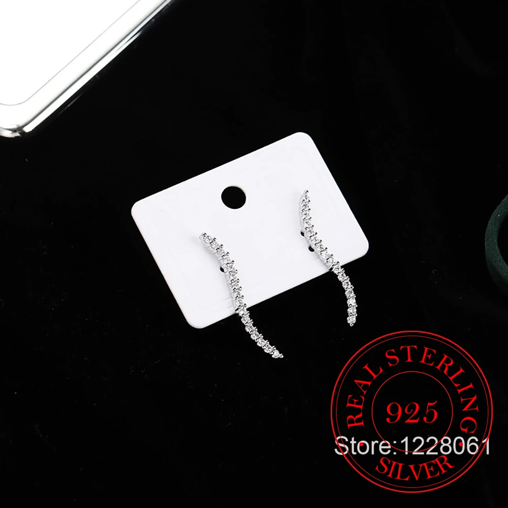 

925 Sterling Silver Jewelry Simple Geometric Crystal Stud Earrings for Women Wedding Party Jewelry for Girls Friend Gift