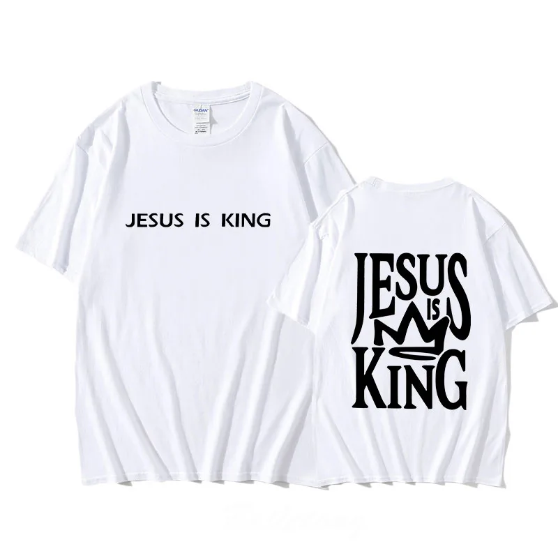Unissex jesus é rei camiseta carta impressão gráfica o-pescoço camiseta manga curta aldult camisetas roupas femininas retro algodão