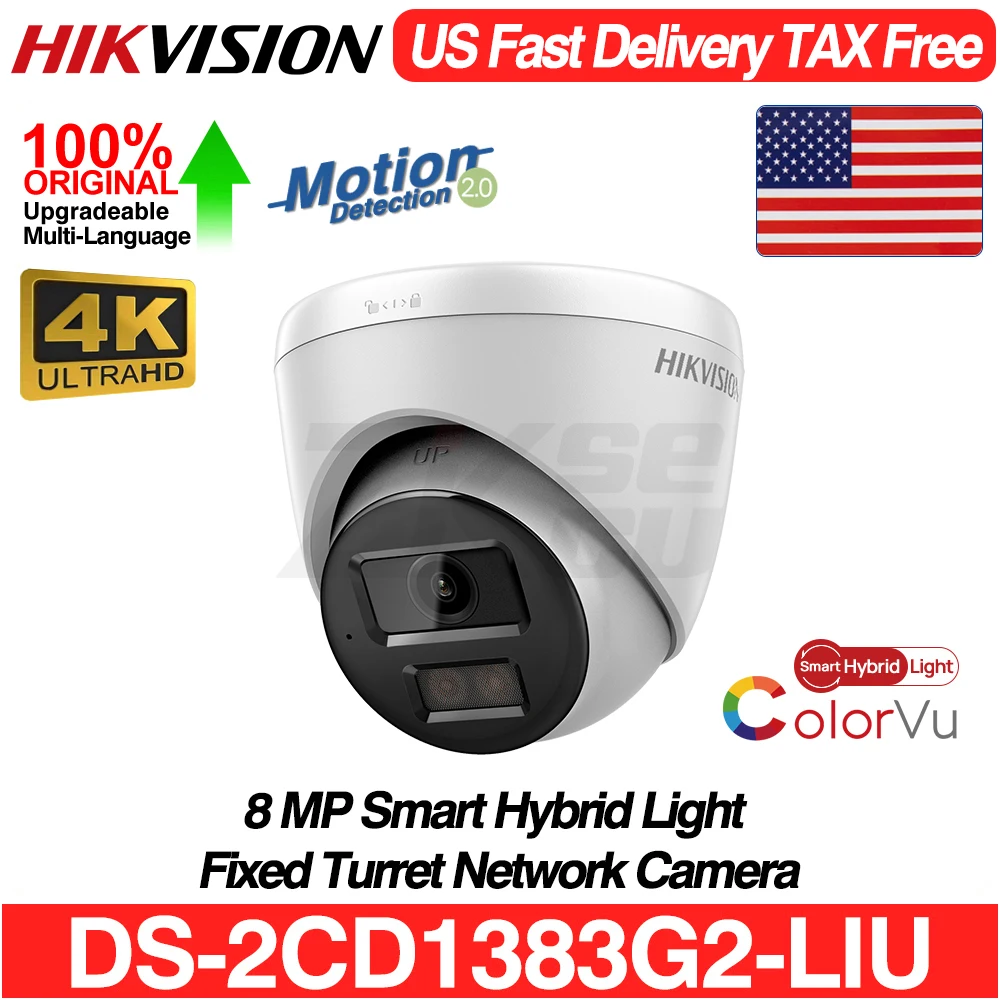 Hikvision 8MP ColorVu Smart Hybrid Light IP Camera DS-2CD1383G2-LIU MD 2.0 Human&Vehicle Detect MIC SD Slot IP67 POE CCTV IPC