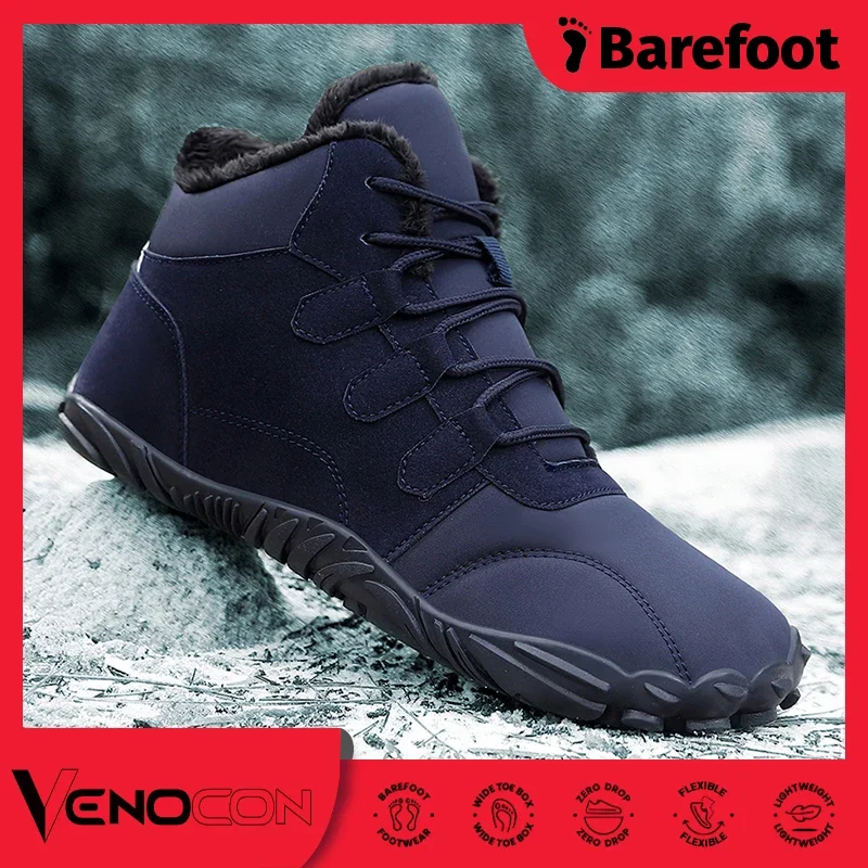 VENOCON PINGKEE Wide ToeBox Barefoot Shoes Men Women Winter Snow Hiking Leather Boots Minimalist Athletic Sneakers Wide Feet