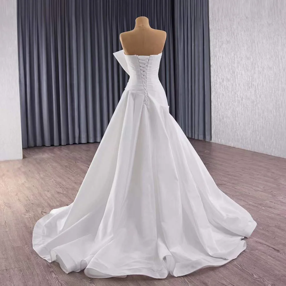 Sweetheart Sleeveless Crystal Bridal Dress Lace Up Back Bow Mermaid Wedding Gown Customized Civil Ceremony Dress