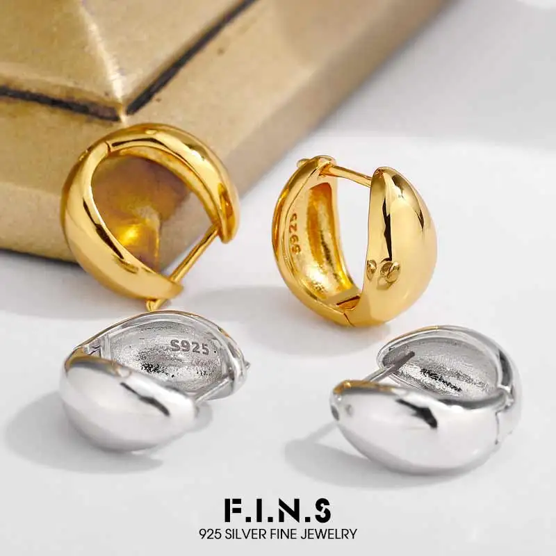 

F.I.N.S глянцевые серьги-кольца из чистого серебра 925 пробы, простые геометрические пирсинг с пряжкой для ушей, минималистичные изящные ювелирные изделия, антиаллергенные