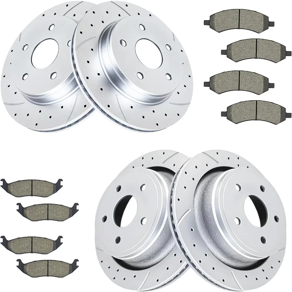 

Front and Rear Brake Rotors Ceramic Brake Pads Truck & Tow Drilled and Slotted Brake Kit for DODGE RAM 1500 Durango Chrysler Asp