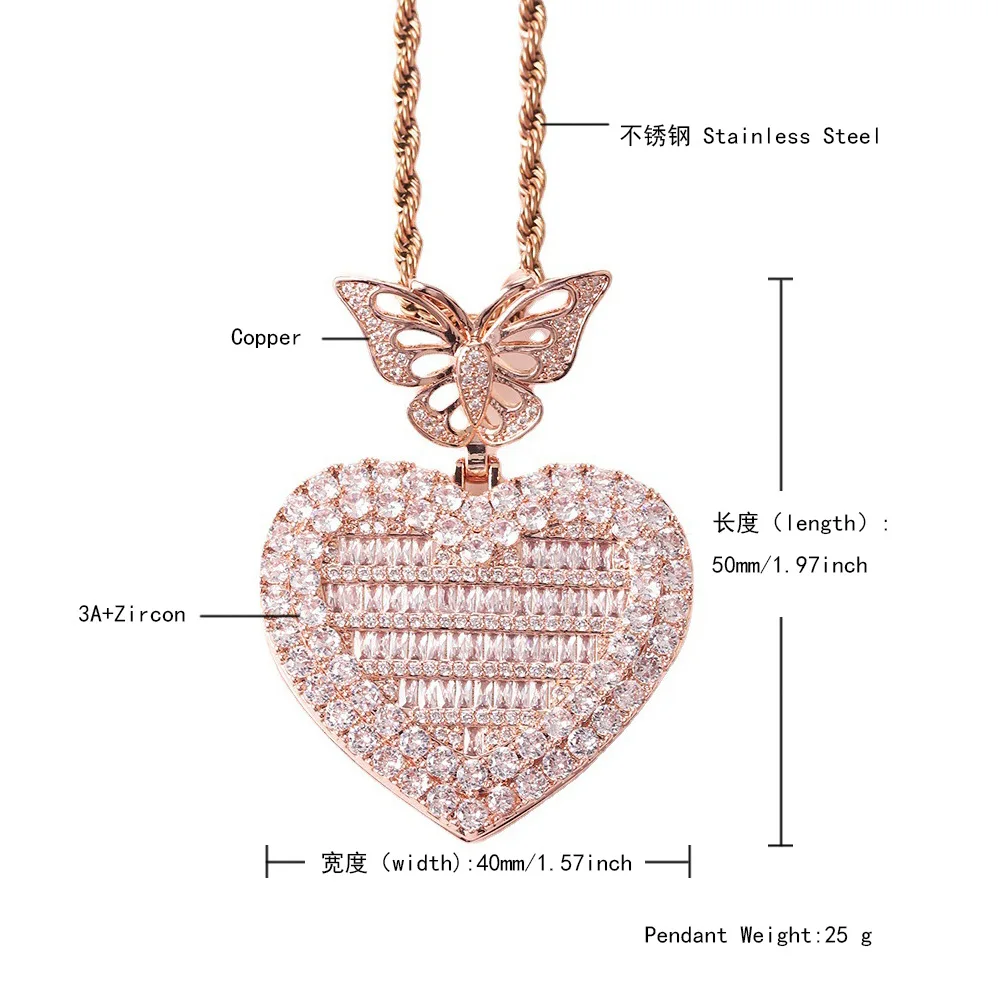 Fashion Flip Love Custom Collection Photo Frame Love Head Pendant With Zircon Personality Hip-Hop Photos.