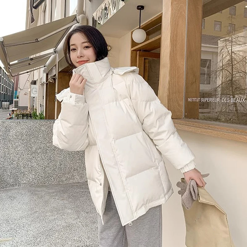 2024ฤดูหนาวผู้หญิงWarm Parkasลําลองหนาคอลงเสื้อแจ็คเก็ตผ้าฝ้ายเกาหลีหลวมHoodedผ้าฝ้ายเบาะOutwear