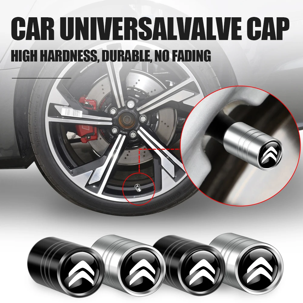 4PCS Car Tire Valve Cap Aluminum Auto Wheel Tire Valve Cap Stem Cover for Citroen C5X C6 DS C3-XR C4L C4 C1 C5 C6 VTS C-ELYSEE