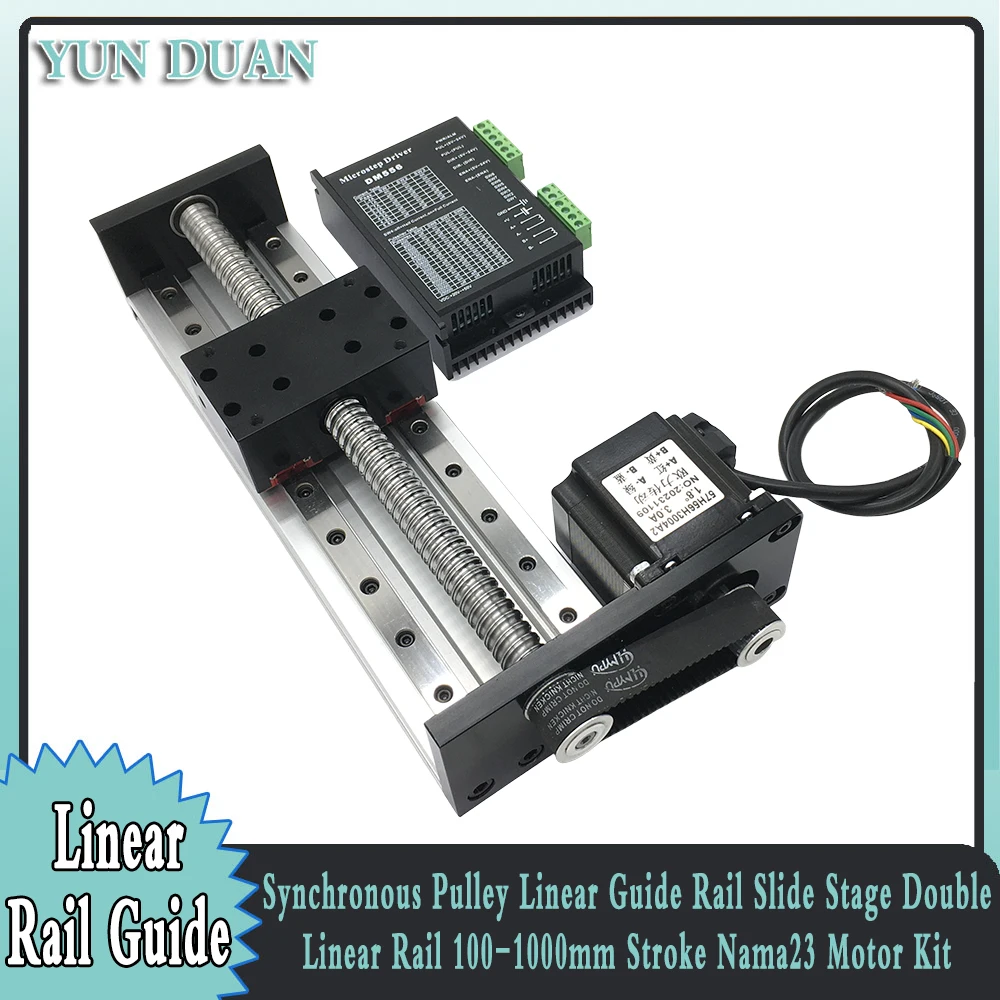 Synchronous Pulley Linear Guide Rail Slide Stage Double Linear Rail 100-1000mm Stroke Side Sliding Table Nama23 Motor Drive Kit