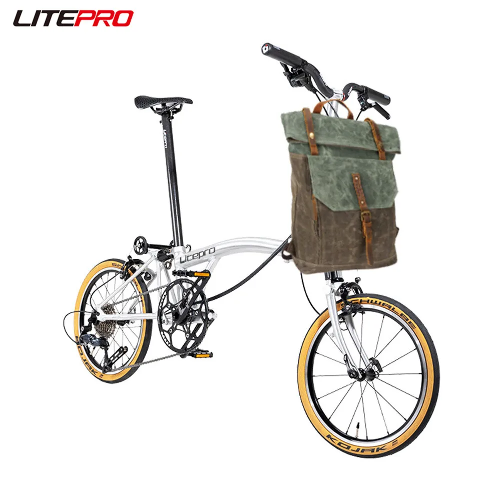 Litepro Retro Canvas Backpack Crazy Horse Leather Bag For Brompton Bicycle Waterproof Outdoor Travel Leisure Commuter Bags