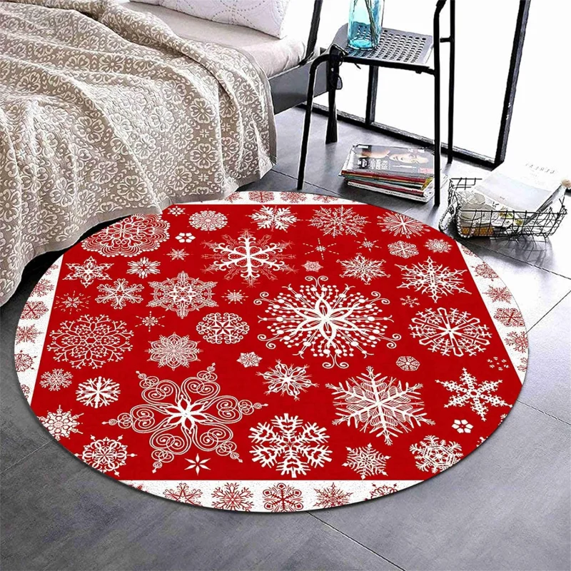 Alfombra roja navideña, almohadilla circular para pies con logo de copo de nieve de 60x60cm, adecuada para reuniones familiares y decoración de restaurantes