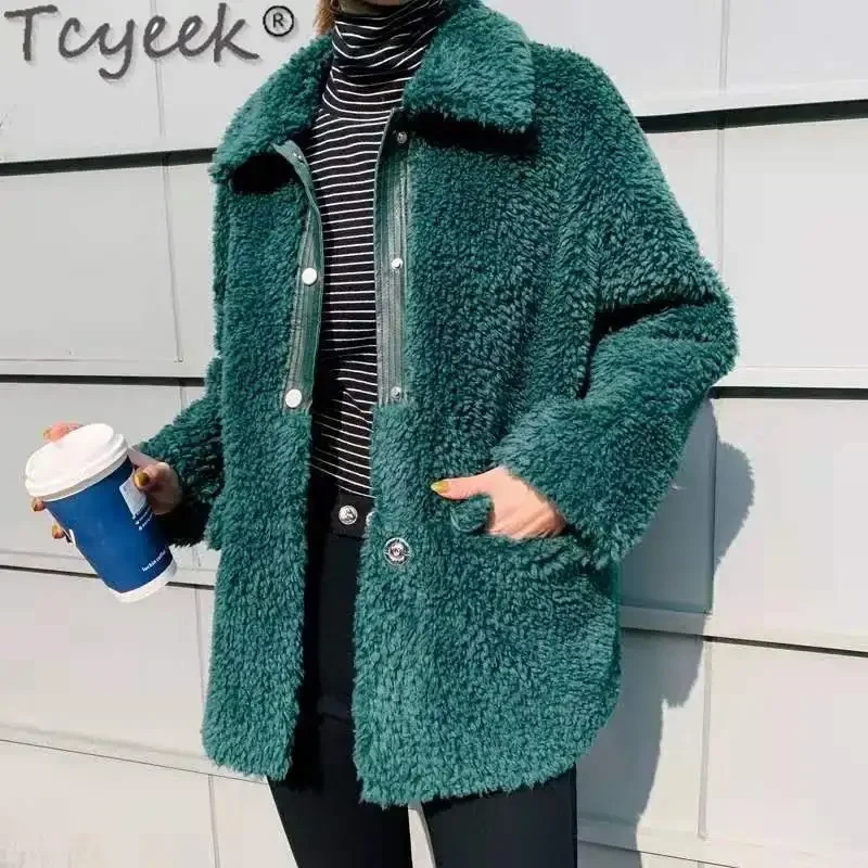 Tcyeek 100% Wool Jacket Grain Sheep Shearling Coats Winter Womens Clothing Mid-length Style Women Fur Jackets New in Outerwear