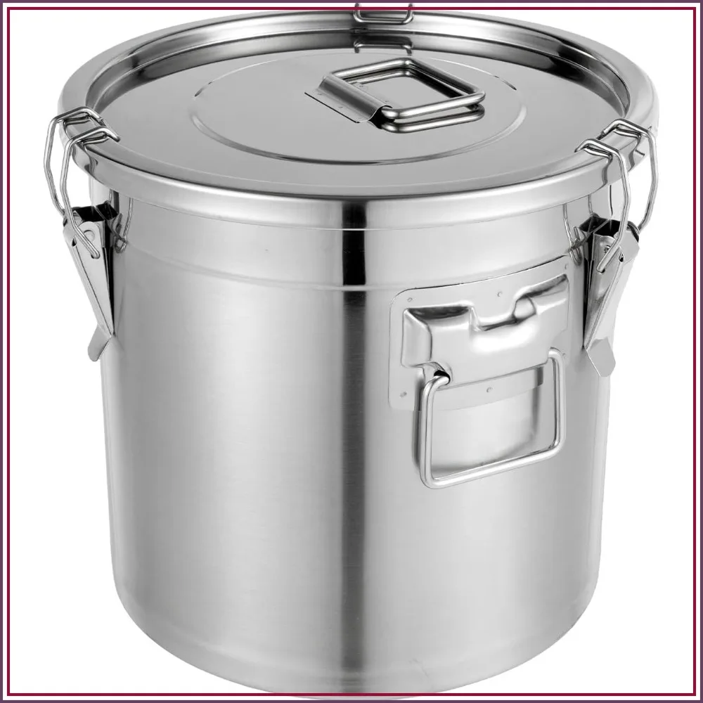 Recipiente de Acero Inoxidable de 5.5 Galones con Tapa Hermética, Contenedor de Almacenamiento de Harina de 26-35 Libras para Cocina, Cubo de Metal para Arroz, Recipiente para Café, Contenedor para Comida de Perro, Recipiente para Leche con Asas y Cierres Herméticos (21L)