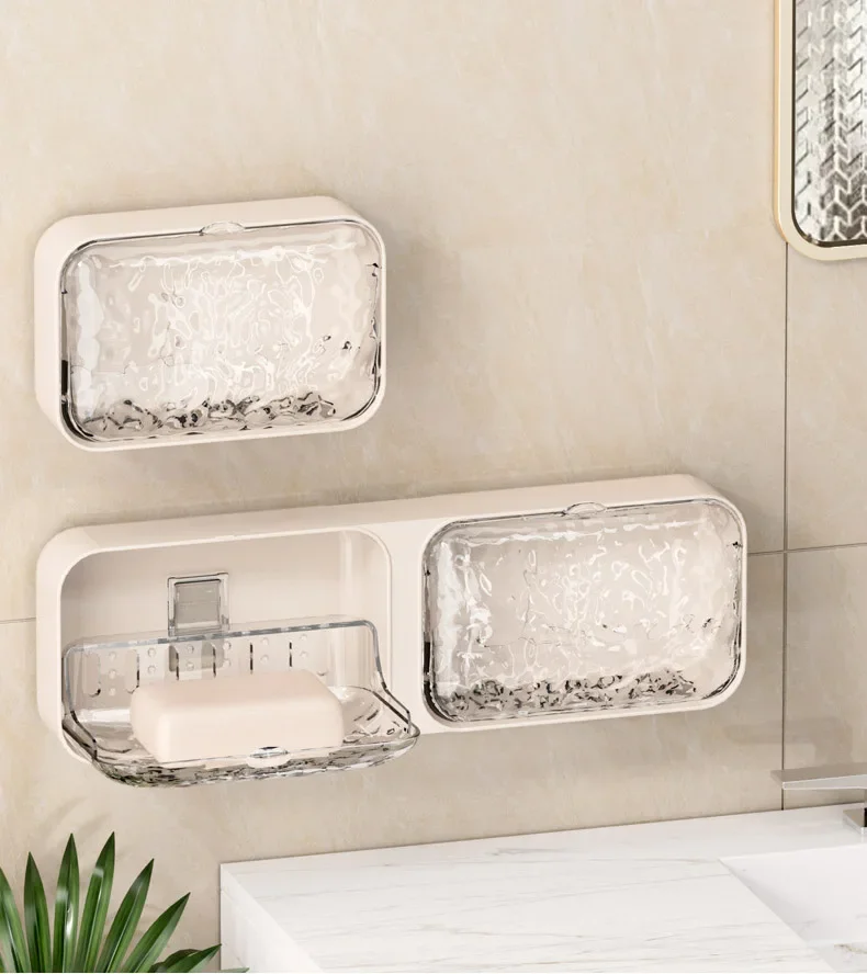 Bathroom Soap Holder Free-Punching Wall Mounted Soap Sponge Holder Organizer Double Drainage Soap Dish Bathroom Accessories