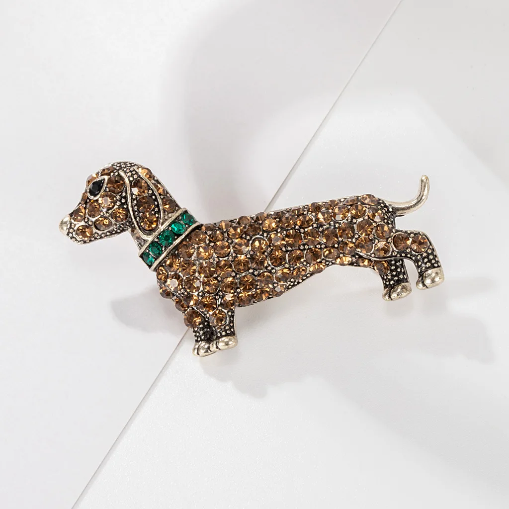 Vintage Lovely Dog Brooches For Women Unisex Full Rhinestone Dachshund Puppy Pets Animal Party Casual Brooch Pins Gifts