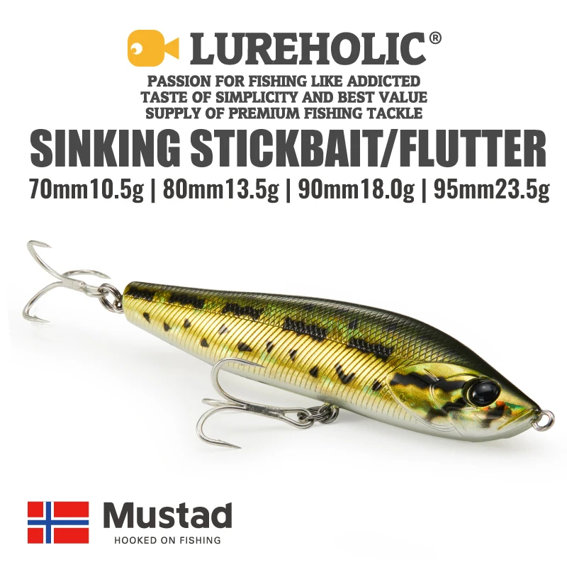 Stickbait Flutter Hundente – Acción temblante, anzuelos Mustad - imagen 2